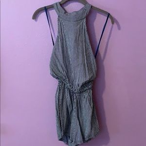 Low back, halter, stripped romper